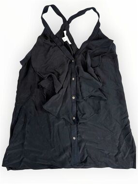 Banana Republic Womens 100% Silk V-Neck Ruffle Tank Top Blouse Size Medium Black